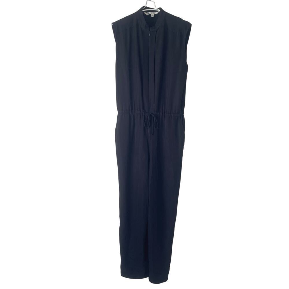 Max Studio Jumpsuit Sleeveless High Neck Tie Waist Straight Leg Black Size Large